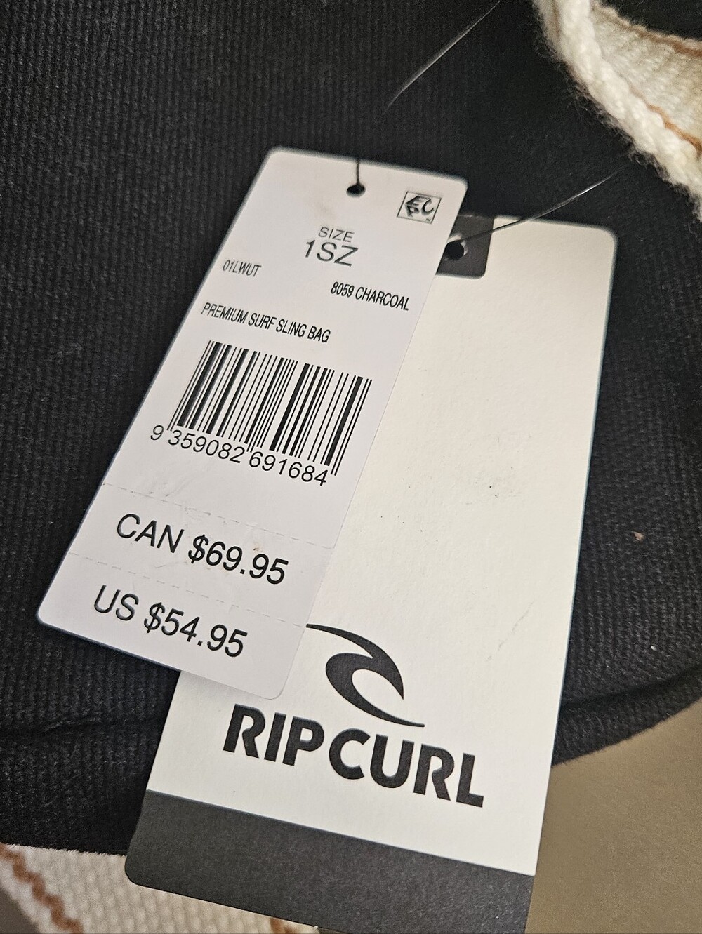 Rip Curl Premium Surf Sling Bag in Charcoal – NWT Canvas Mini Backpack - Picture 3 of 5